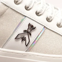 Sneakers Platform PATRIZIA PEPE Girl linea Flyglitter in Pelle e Glitter Bianco Argento