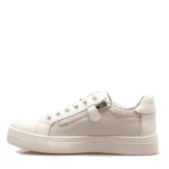 Sneakers Platform PATRIZIA PEPE Girl linea Flyglitter in Pelle e Glitter Bianco Argento