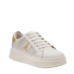 Sneakers Platform PATRIZIA PEPE Girl linea Flycrystal in Pelle Bianca con Strass