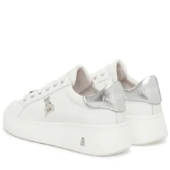 Sneakers Platform PATRIZIA PEPE Girl in Pelle Bianca con Logo Gioiello Silver
