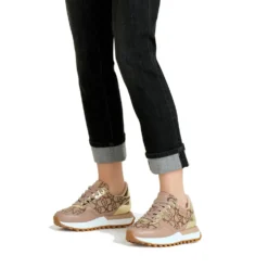Sneakers Running LIU JO Evelyn 915 in Tessuto Jacquard con Logo Monogram Beige Gold