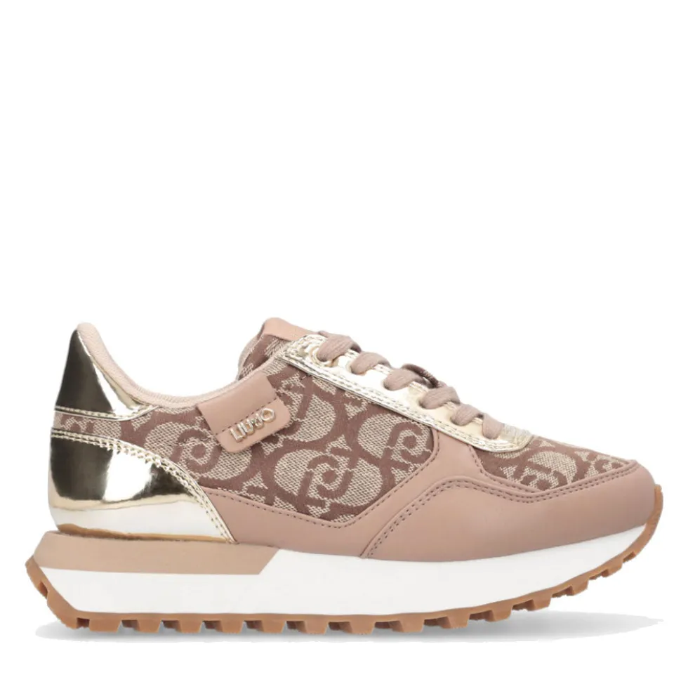 Sneakers Running LIU JO Evelyn 915 in Tessuto Jacquard con Logo Monogram Beige Gold