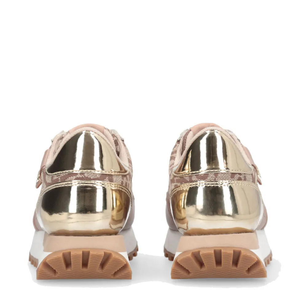 Sneakers Running LIU JO Evelyn 915 in Tessuto Jacquard con Logo Monogram Beige Gold