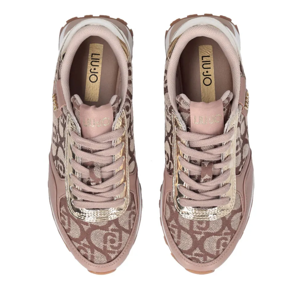 Sneakers Running LIU JO Evelyn 915 in Tessuto Jacquard con Logo Monogram Beige Gold