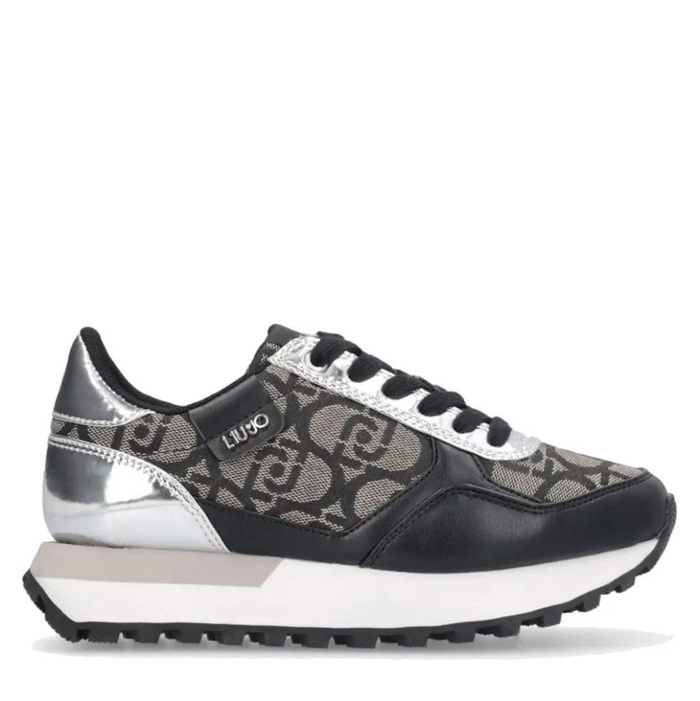 Sneakers Running LIU JO Evelyn 915 in Tessuto Jacquard con Logo Monogram Black Silver