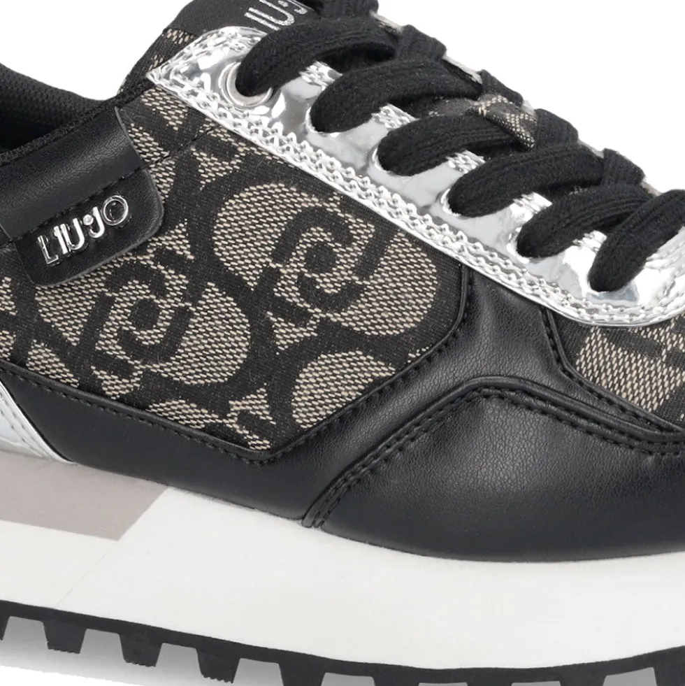 Sneakers Running LIU JO Evelyn 915 in Tessuto Jacquard con Logo Monogram Black Silver