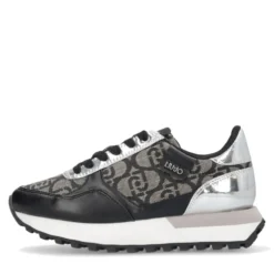 Sneakers Running LIU JO Evelyn 915 in Tessuto Jacquard con Logo Monogram Black Silver