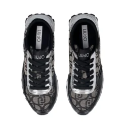 Sneakers Running LIU JO Evelyn 915 in Tessuto Jacquard con Logo Monogram Black Silver