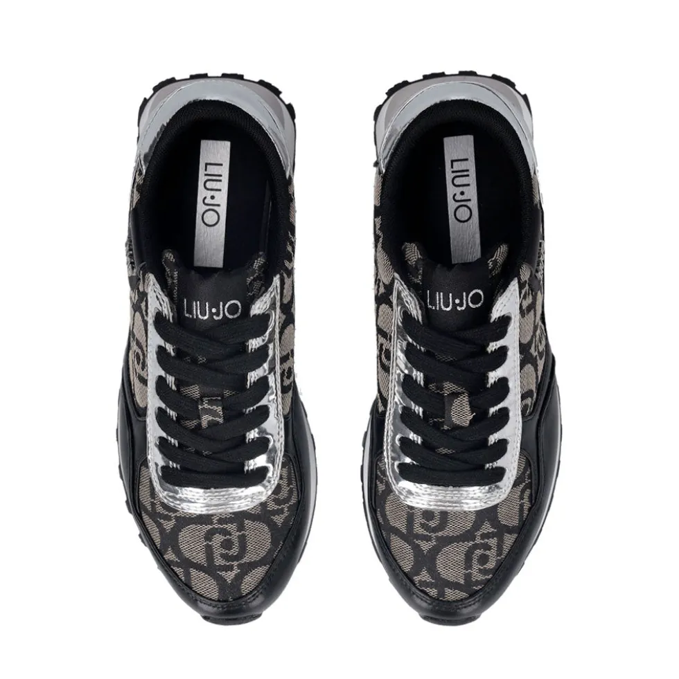 Sneakers Running LIU JO Evelyn 915 in Tessuto Jacquard con Logo Monogram Black Silver
