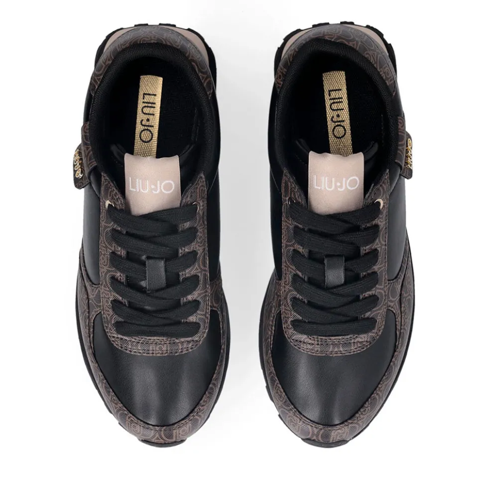 Sneakers Running LIU JO Evelyn 915 effetto Saffiano con Logo Monogram All Over Marrone e Nero