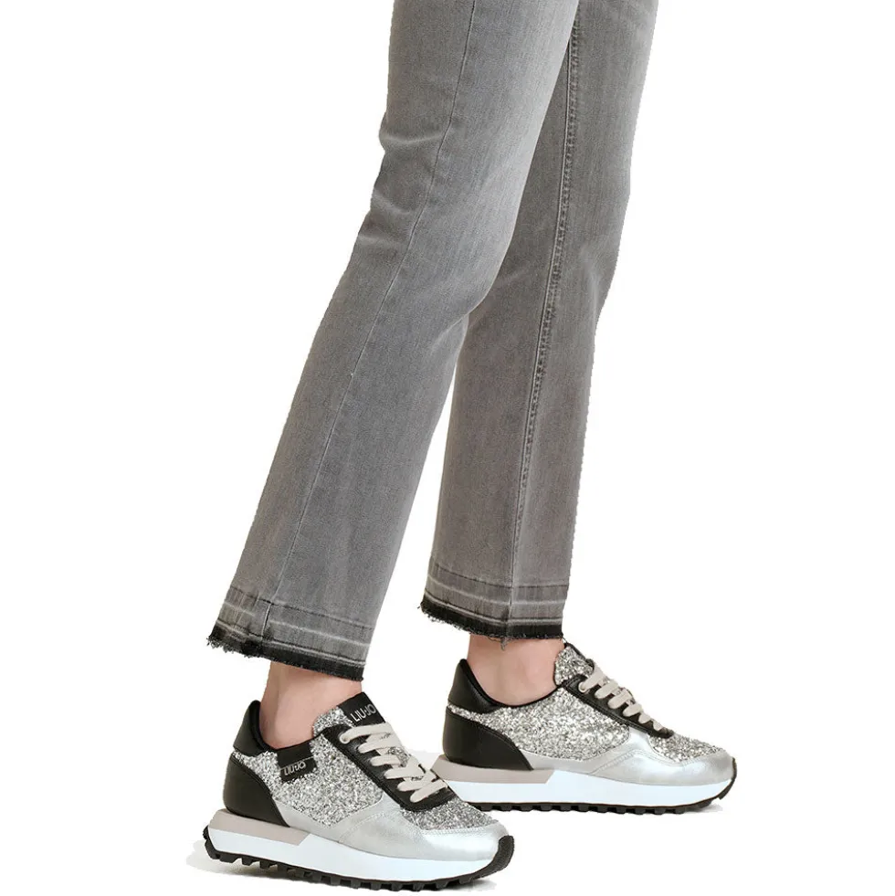 Sneakers Running LIU JO Evelyn 915 Full Glitter Silver con Inserti Laminati