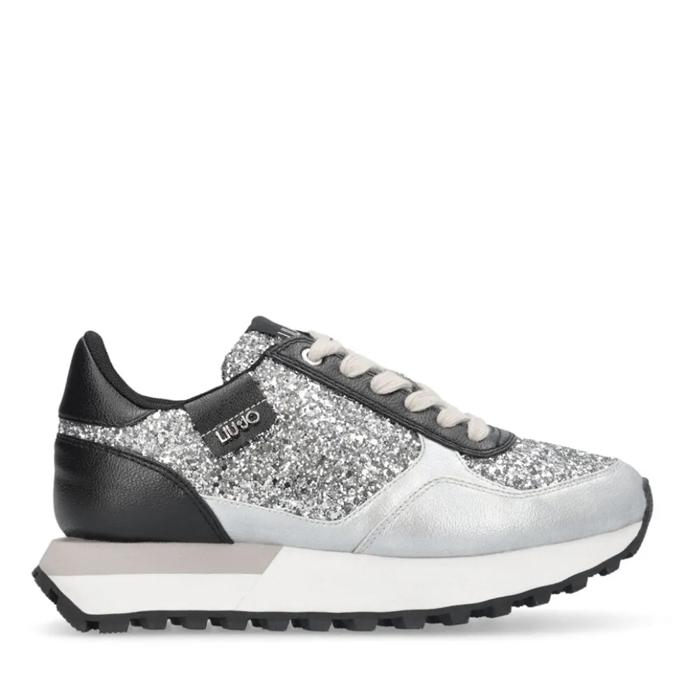 Sneakers Running LIU JO Evelyn 915 Full Glitter Silver con Inserti Laminati