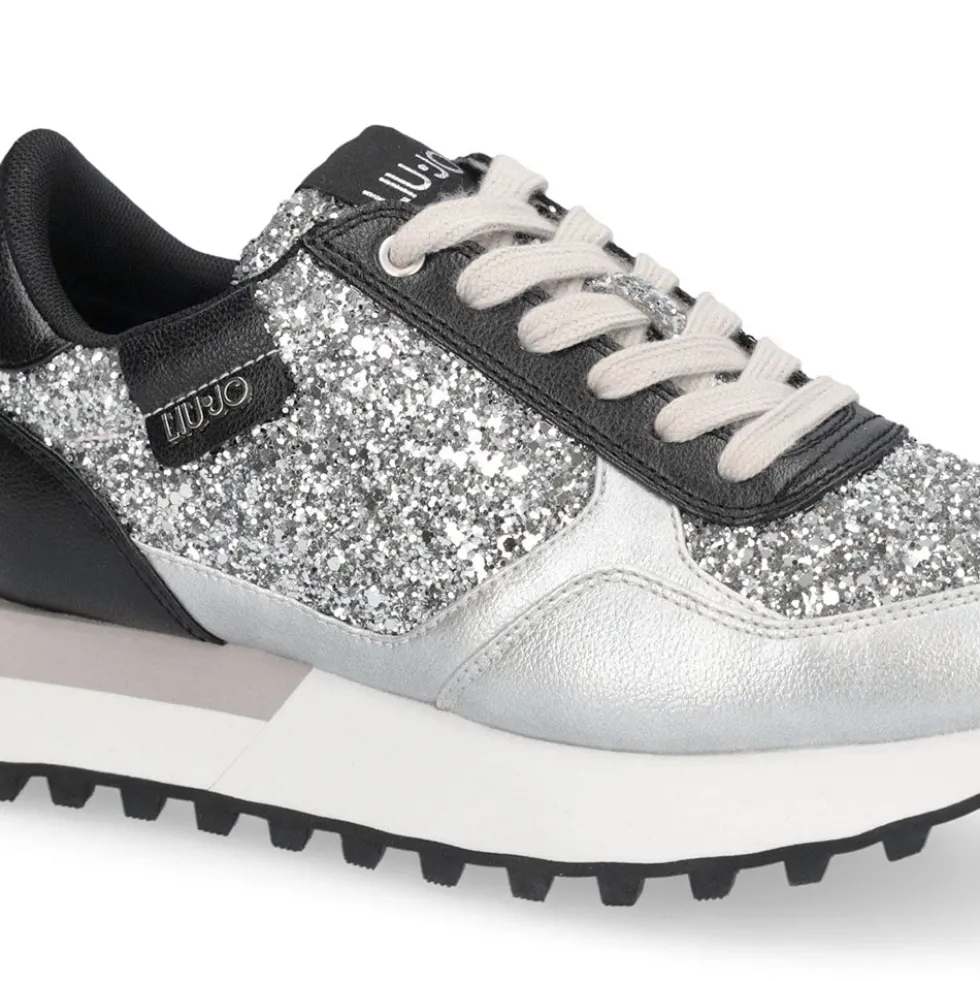 Sneakers Running LIU JO Evelyn 915 Full Glitter Silver con Inserti Laminati