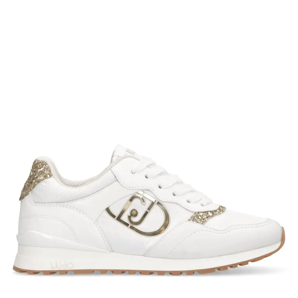 Sneakers Running LIU JO Maxi Wonder Low 02 Bis in Nylon Bianco con Inserti Glitter