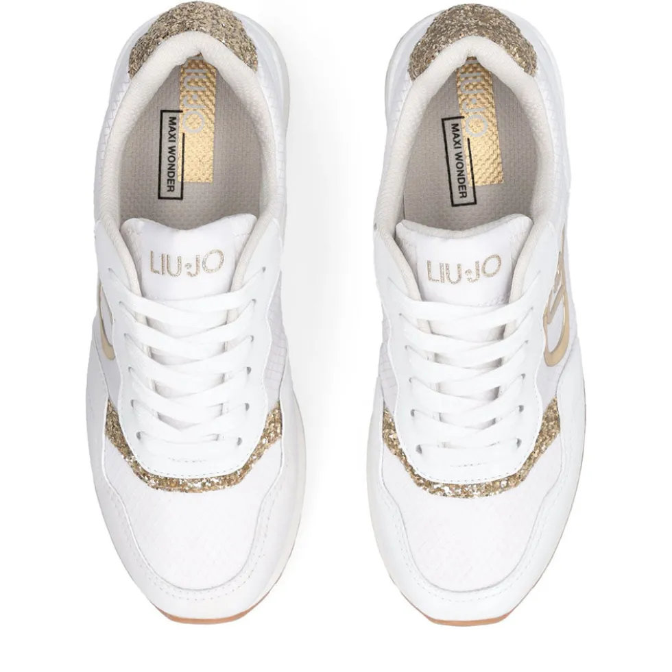 Sneakers Running LIU JO Maxi Wonder Low 02 Bis in Nylon Bianco con Inserti Glitter