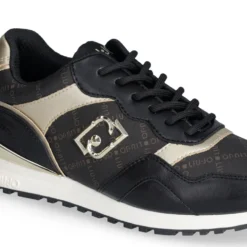 Sneakers Running LIU JO Maxi Wonder Low 02 in Pelle Nera e Inserti stampa Monogram