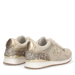 Sneakers Running LIU JO Maxi Wonder Low 02 in Glitter Mesh e Suede Corda Light Gold
