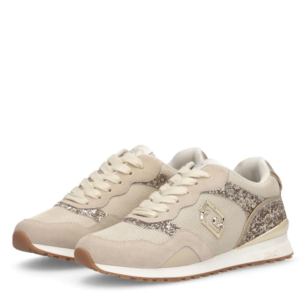 Sneakers Running LIU JO Maxi Wonder Low 02 in Glitter Mesh e Suede Corda Light Gold