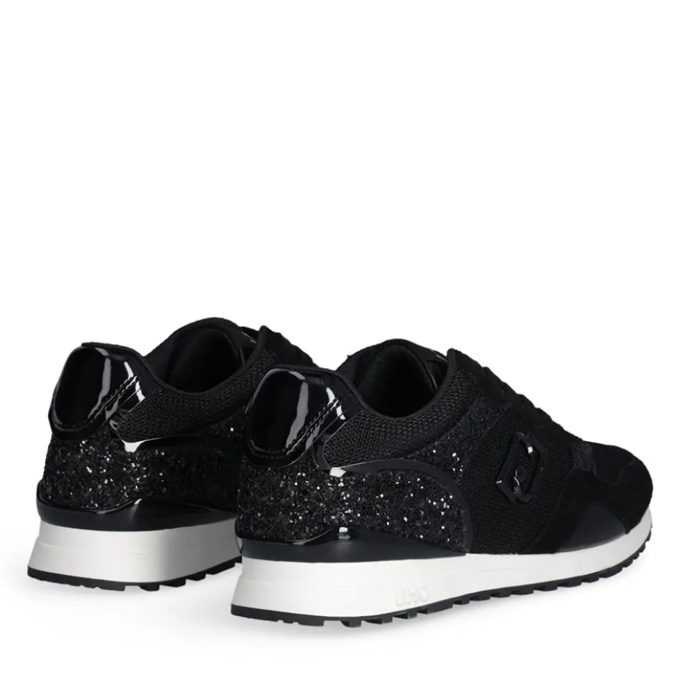 Sneakers Running LIU JO Maxi Wonder Low 02 in Glitter Mesh e Suede Nero