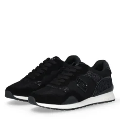 Sneakers Running LIU JO Maxi Wonder Low 02 in Glitter Mesh e Suede Nero