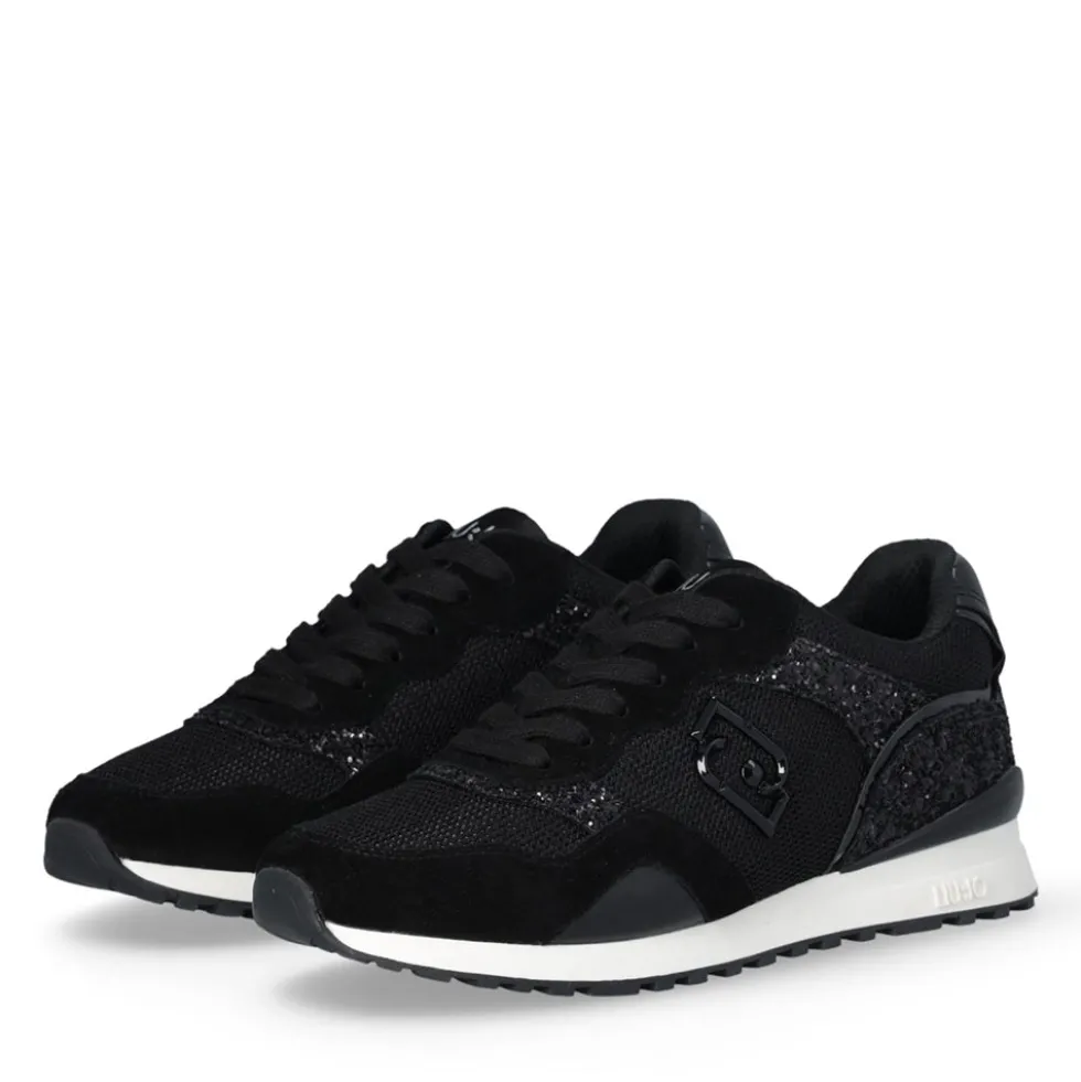 Sneakers Running LIU JO Maxi Wonder Low 02 in Glitter Mesh e Suede Nero