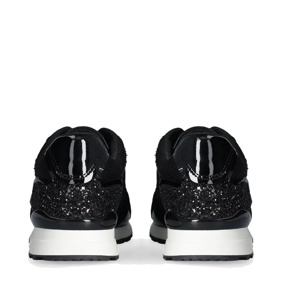 Sneakers Running LIU JO Maxi Wonder Low 02 in Glitter Mesh e Suede Nero