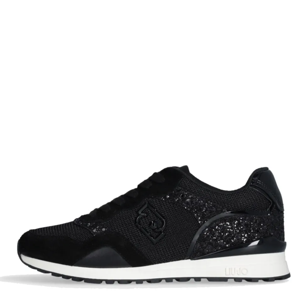 Sneakers Running LIU JO Maxi Wonder Low 02 in Glitter Mesh e Suede Nero