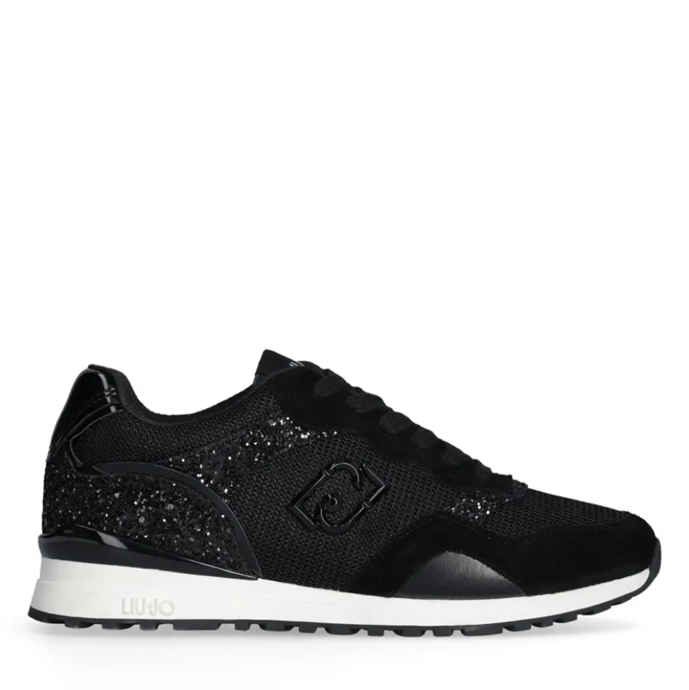 Sneakers Running LIU JO Maxi Wonder Low 02 in Glitter Mesh e Suede Nero