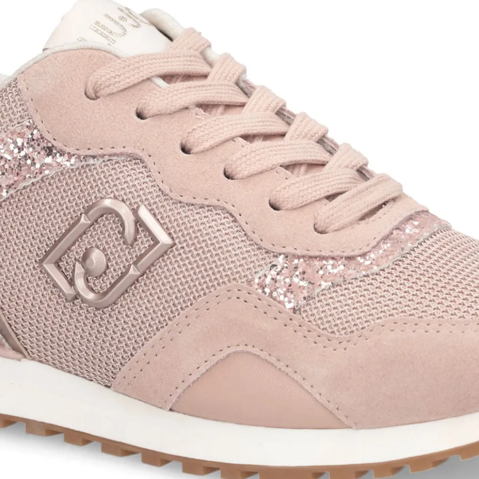 Sneakers Running LIU JO Maxi Wonder Low 02 in Glitter Mesh e Suede Nude