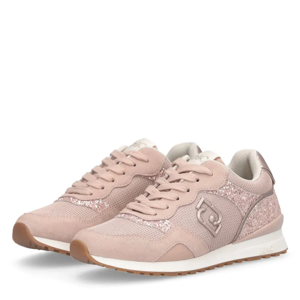 Sneakers Running LIU JO Maxi Wonder Low 02 in Glitter Mesh e Suede Nude