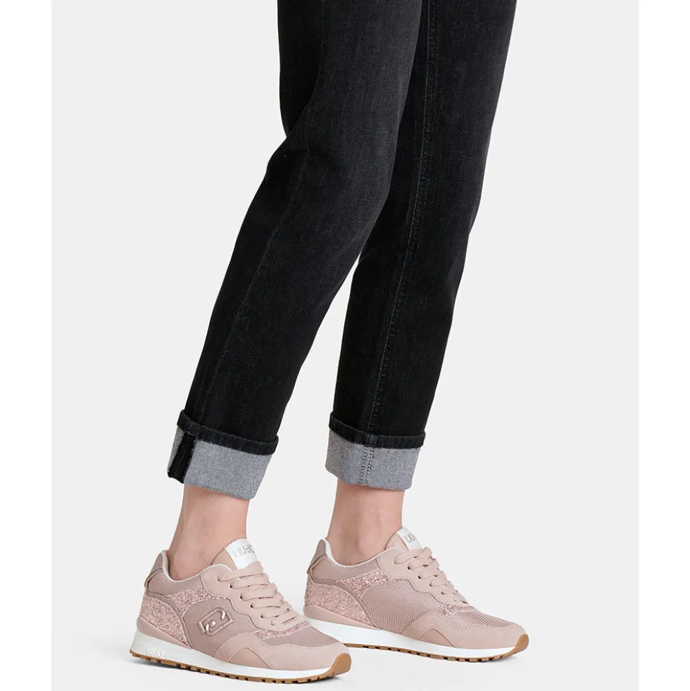 Sneakers Running LIU JO Maxi Wonder Low 02 in Glitter Mesh e Suede Nude