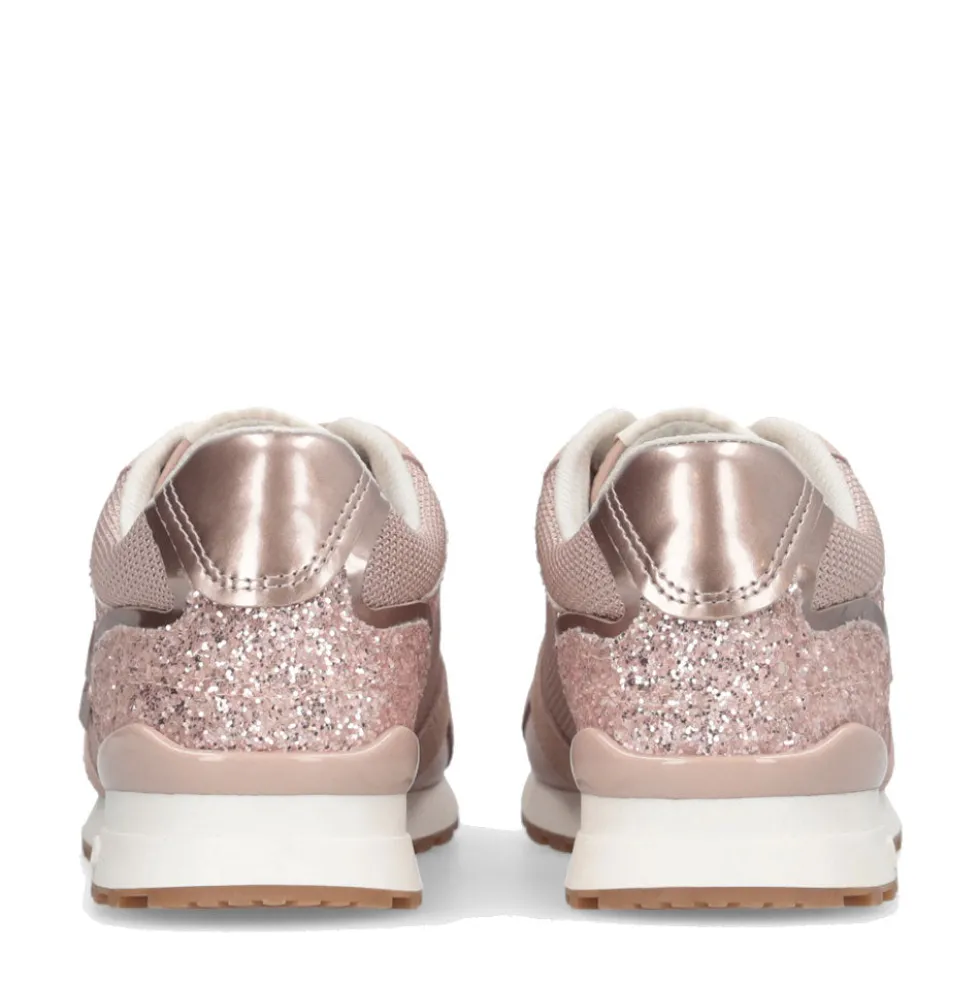 Sneakers Running LIU JO Maxi Wonder Low 02 in Glitter Mesh e Suede Nude