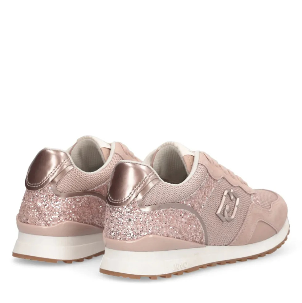 Sneakers Running LIU JO Maxi Wonder Low 02 in Glitter Mesh e Suede Nude