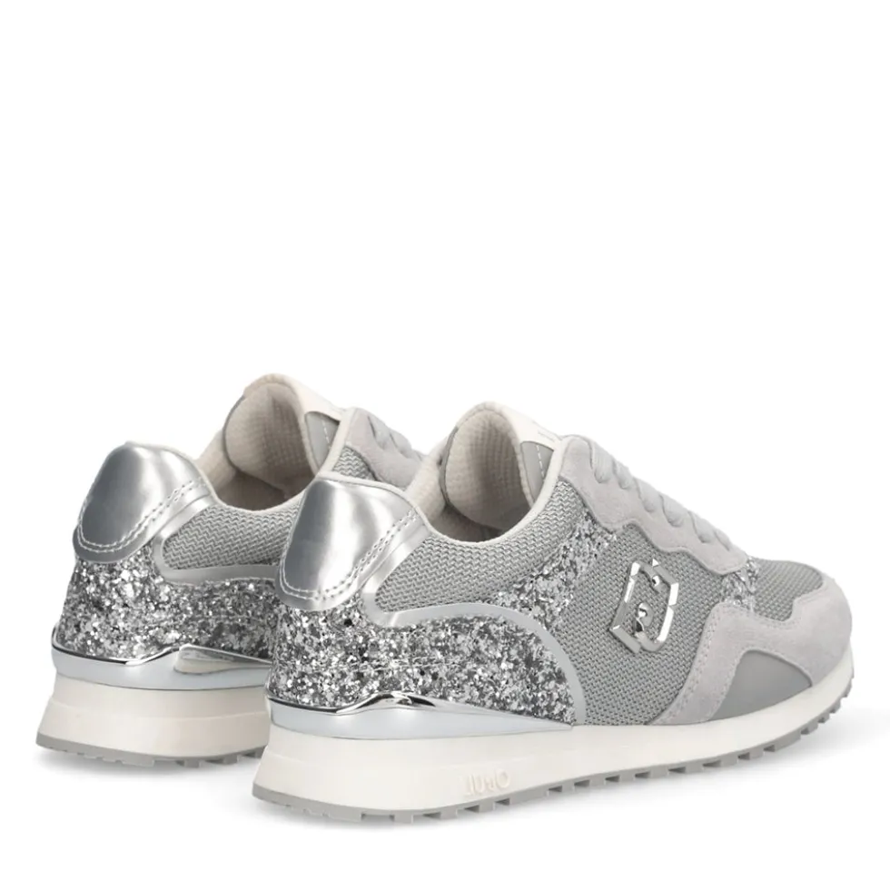Sneakers Running LIU JO Maxi Wonder Low 02 in Glitter Mesh e Suede Loft Silver