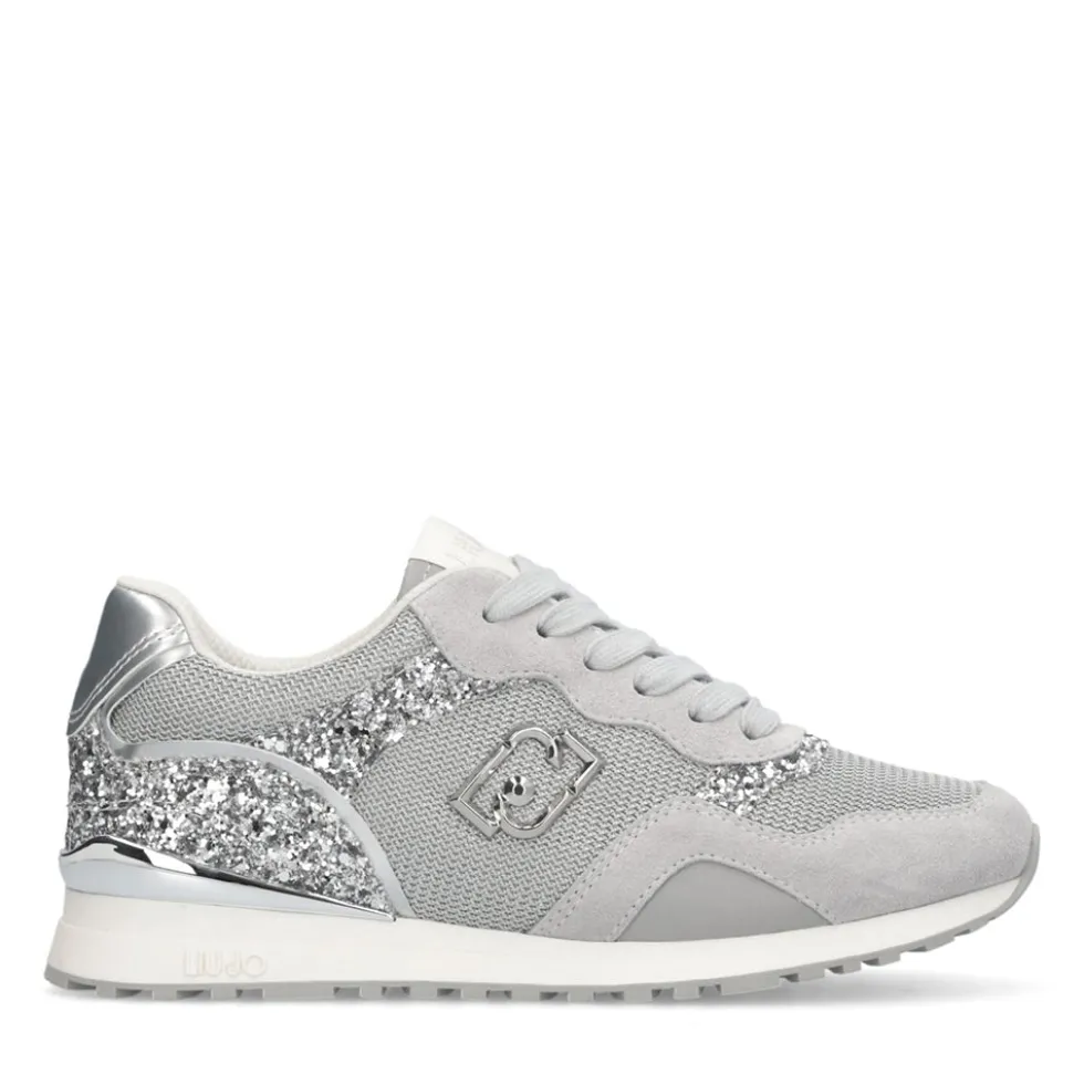 Sneakers Running LIU JO Maxi Wonder Low 02 in Glitter Mesh e Suede Loft Silver