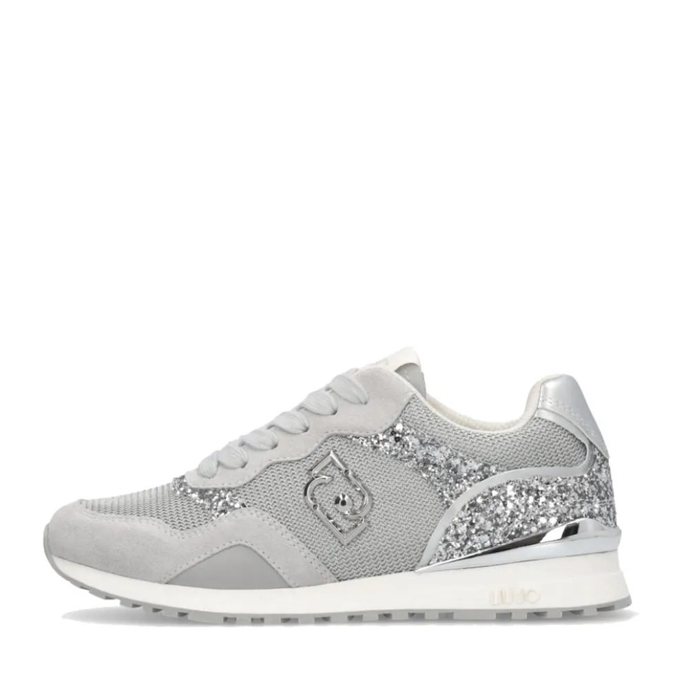 Sneakers Running LIU JO Maxi Wonder Low 02 in Glitter Mesh e Suede Loft Silver