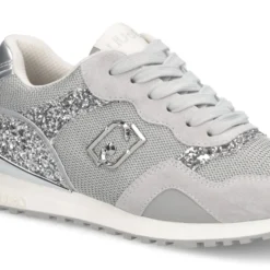 Sneakers Running LIU JO Maxi Wonder Low 02 in Glitter Mesh e Suede Loft Silver