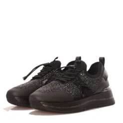 Sneakers Running Slip On PATRIZIA PEPE linea Fly in Tessuto Nero con Strass