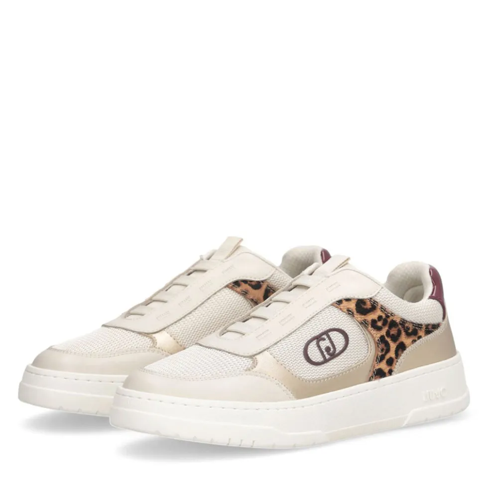 Sneakers Slip On Donna LIU JO Me 05 in Pelle e Tessuto Bianco con Inserti Metallizzati e Animalier