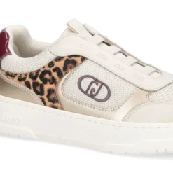 Sneakers Slip On Donna LIU JO Me 05 in Pelle e Tessuto Bianco con Inserti Metallizzati e Animalier