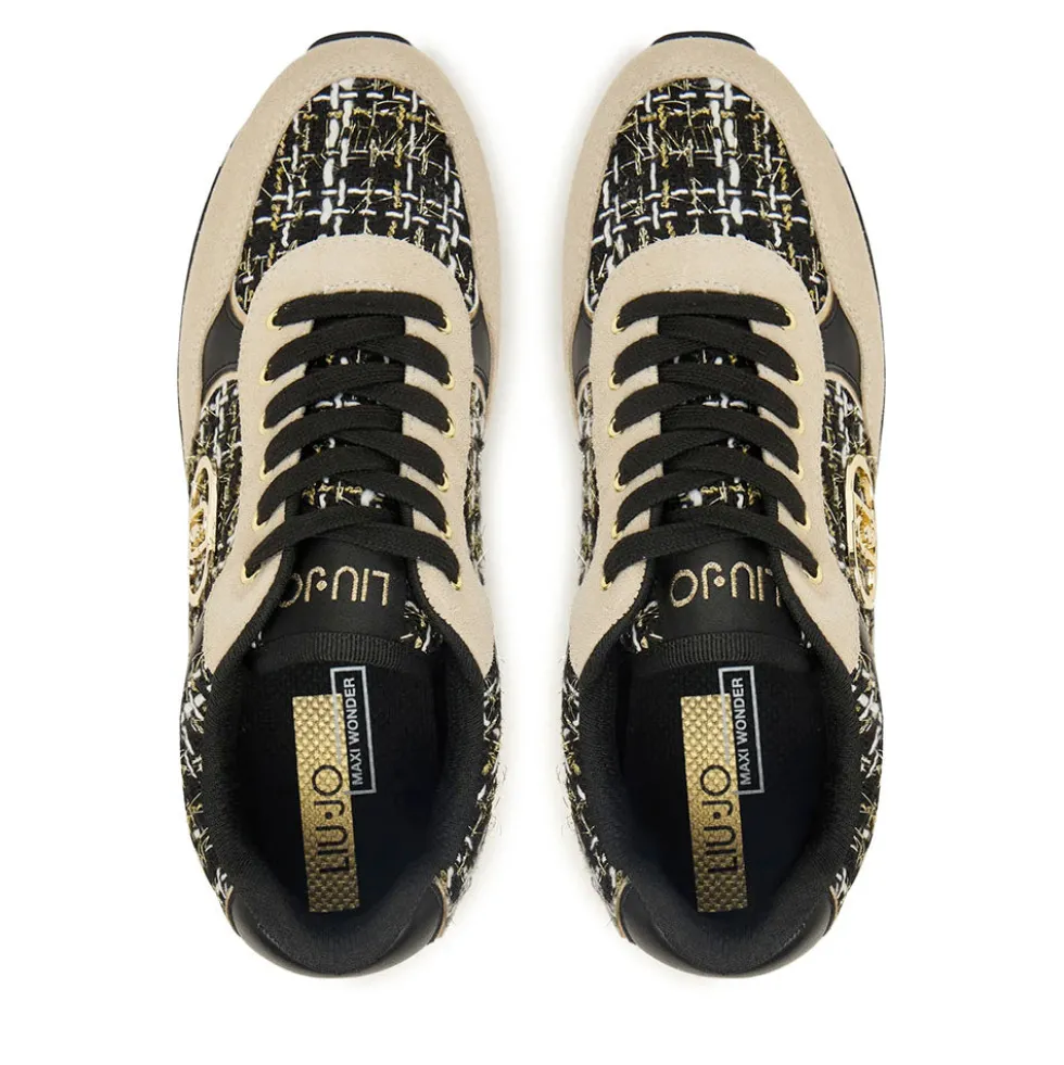 Sneakers Super Platform Donna LIU JO Maxi Wonder Plus 01 in Pelle Suede e Tessuto Rope Black