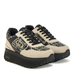 Sneakers Super Platform Donna LIU JO Maxi Wonder Plus 01 in Pelle Suede e Tessuto Rope Black