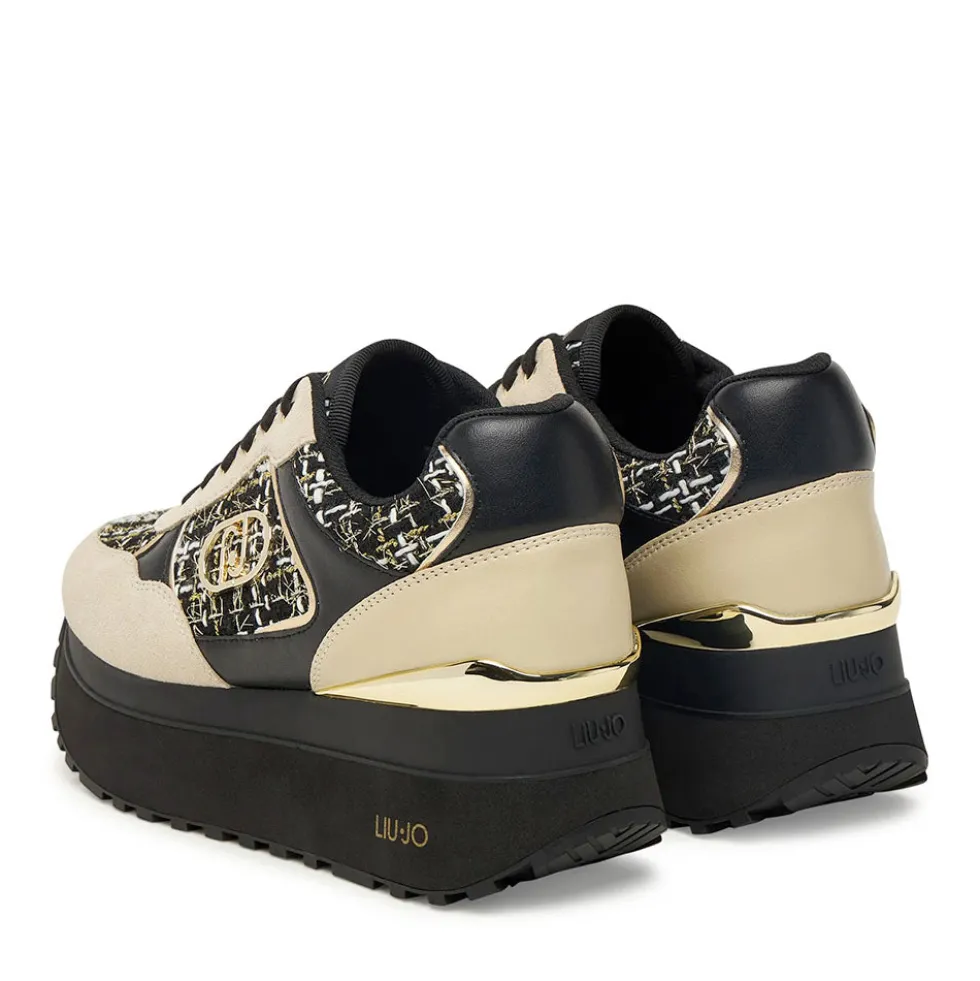 Sneakers Super Platform Donna LIU JO Maxi Wonder Plus 01 in Pelle Suede e Tessuto Rope Black