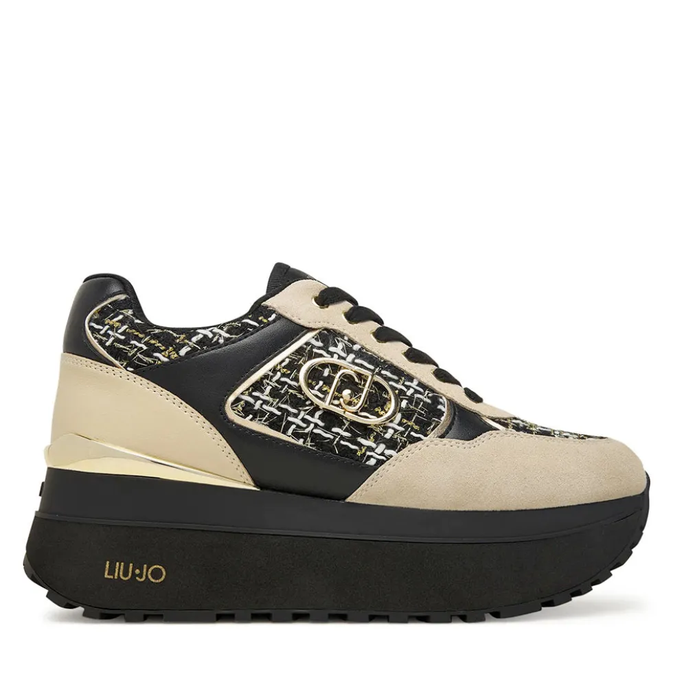 Sneakers Super Platform Donna LIU JO Maxi Wonder Plus 01 in Pelle Suede e Tessuto Rope Black