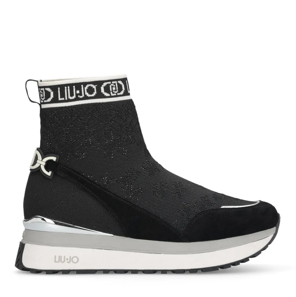 Sock Sneakers Donna LIU JO Maxi Wonder 93 in Tessuto Stretch e Suede Nero