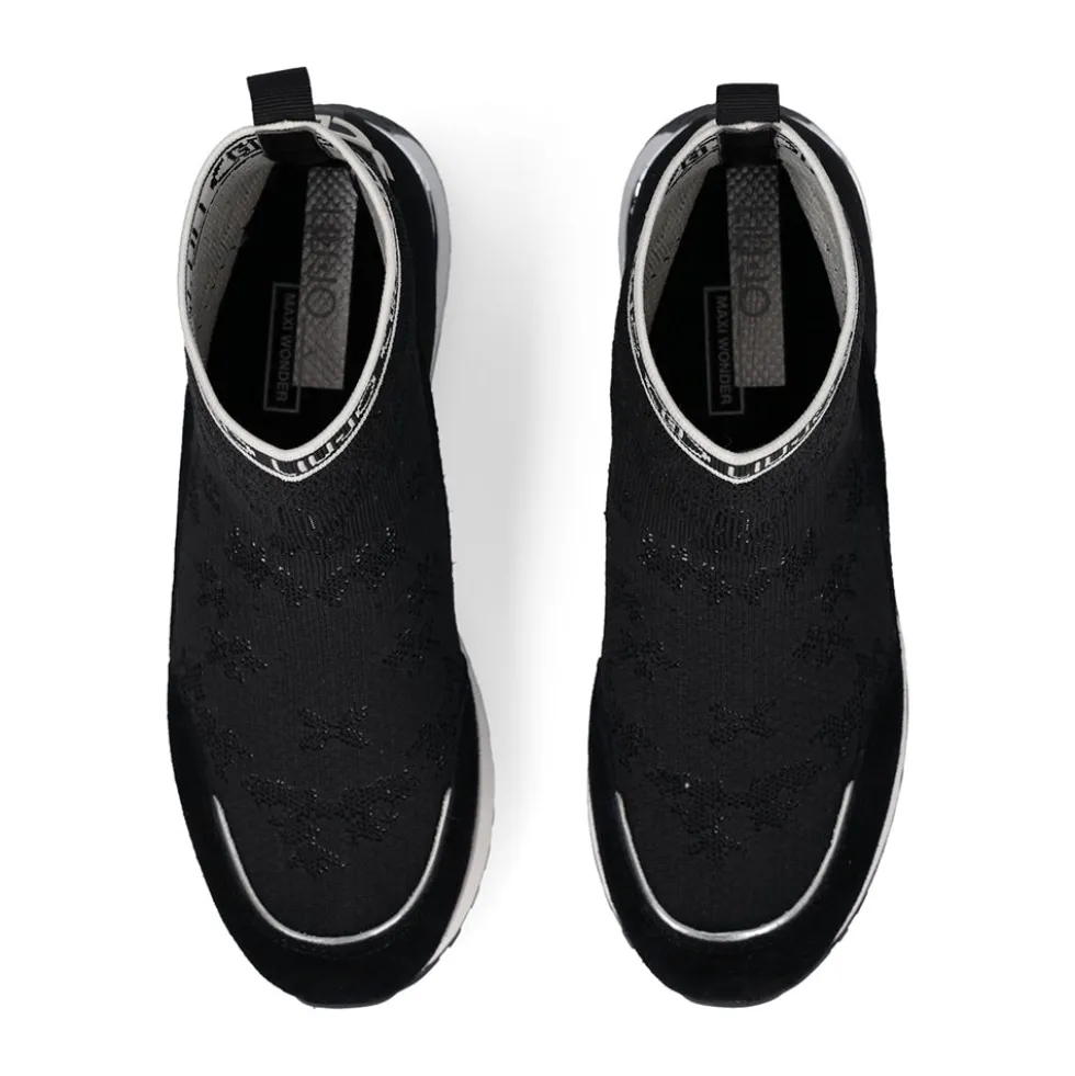 Sock Sneakers Donna LIU JO Maxi Wonder 93 in Tessuto Stretch e Suede Nero