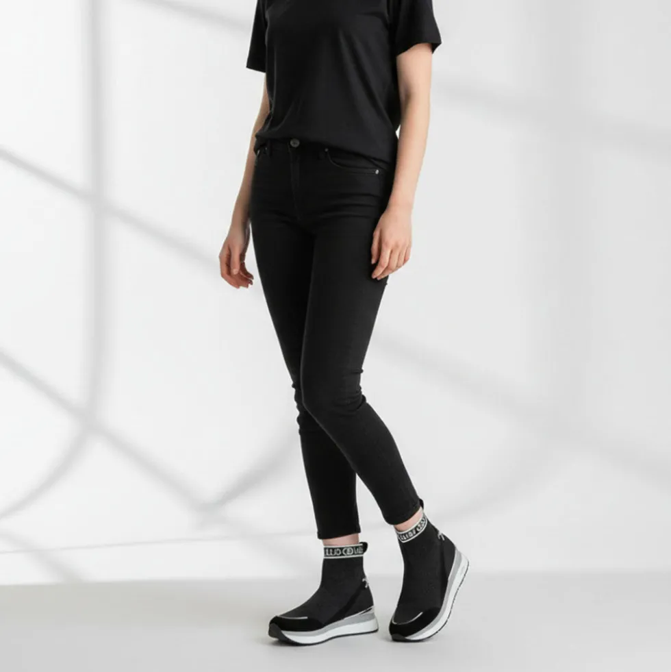 Sock Sneakers Donna LIU JO Maxi Wonder 93 in Tessuto Stretch e Suede Nero