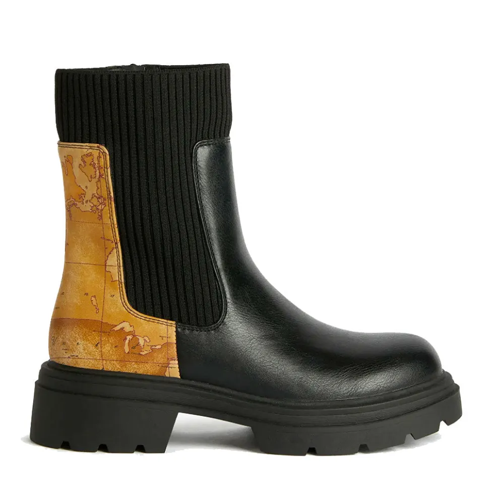 Stivaletti Beatles 1A Classe Alviero Martini in Eco Nappa Nera con Inserto in Maglia 1244