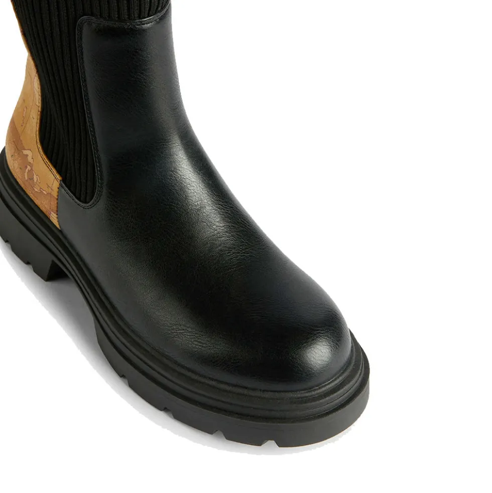 Stivaletti Beatles 1A Classe Alviero Martini in Eco Nappa Nera con Inserto in Maglia 1244