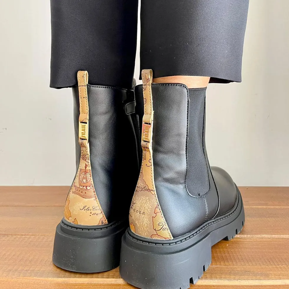 Stivaletti Beatles 1A Classe Alviero Martini Neri con Inserto Geo Beige 2307